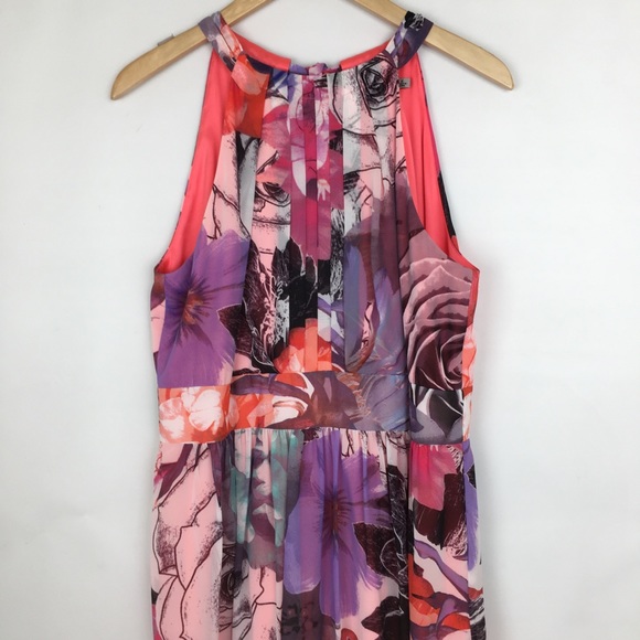 Eliza J Halter Maxi Dress Multicolor Floral Pink & Purple Feminine Sheer Flowy - Picture 3 of 16